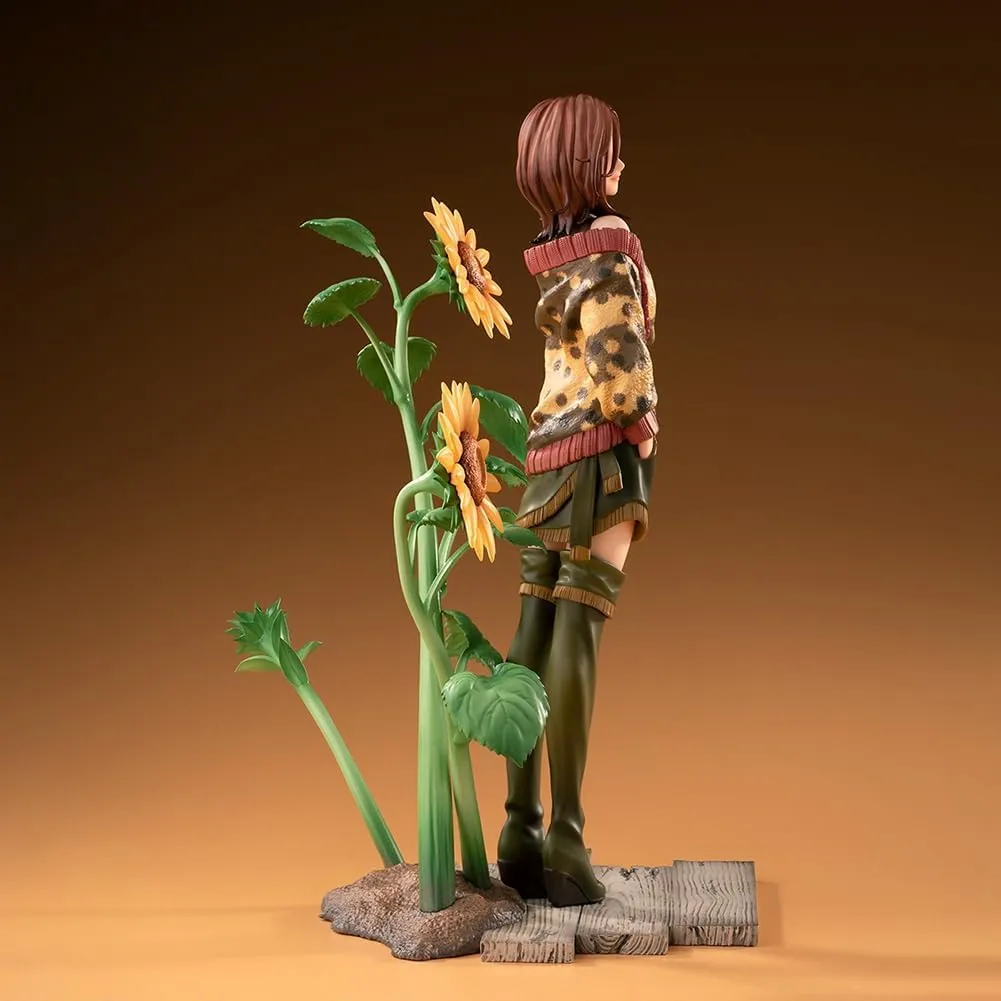 Komatsu Nana Figure Statue with Acrylic Display Case, 22cm Standing Girls Figure Sunflower Scene Original Painting Figures Model Handmade Collectible Desktop Decoration
