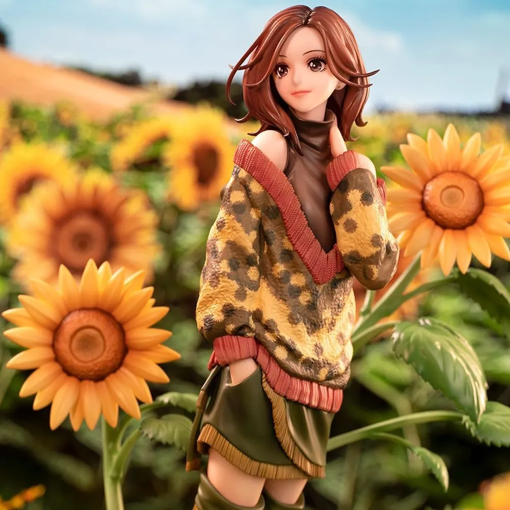 Komatsu Nana Figure Statue with Acrylic Display Case, 22cm Standing Girls Figure Sunflower Scene Original Painting Figures Model Handmade Collectible Desktop Decoration