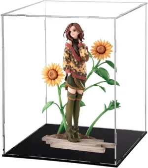Komatsu Nana Figure Statue with Acrylic Display Case, 22cm Standing Girls Figure Sunflower Scene Original Painting Figures Model Handmade Collectible Desktop Decoration