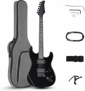 Ktaxon 39 Inch Electric Guitar, Full Size Solid Body H-H Pickups 6 Strings Beginner Guitar Kit With Upgrade Cable & Guitar Capo, Tremolo Arm, Gig Bag & Strap (Bright Black)