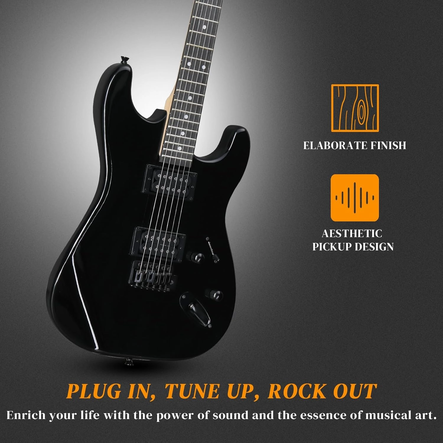 Ktaxon 39 Inch Electric Guitar, Full Size Solid Body H-H Pickups 6 Strings Beginner Guitar Kit With Upgrade Cable & Guitar Capo, Tremolo Arm, Gig Bag & Strap (Bright Black)