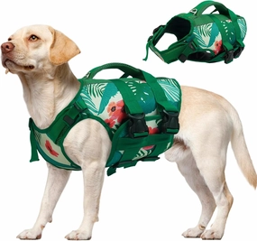 Kuoser Dog Life Jacket, High Flotation Reflective Dog Life Vest for Swimming Boating, Adjustable Large Dogs lifejacket with Rescue Handle, Safety Pet Life Preserver Floats for Spring Summer Pool, L