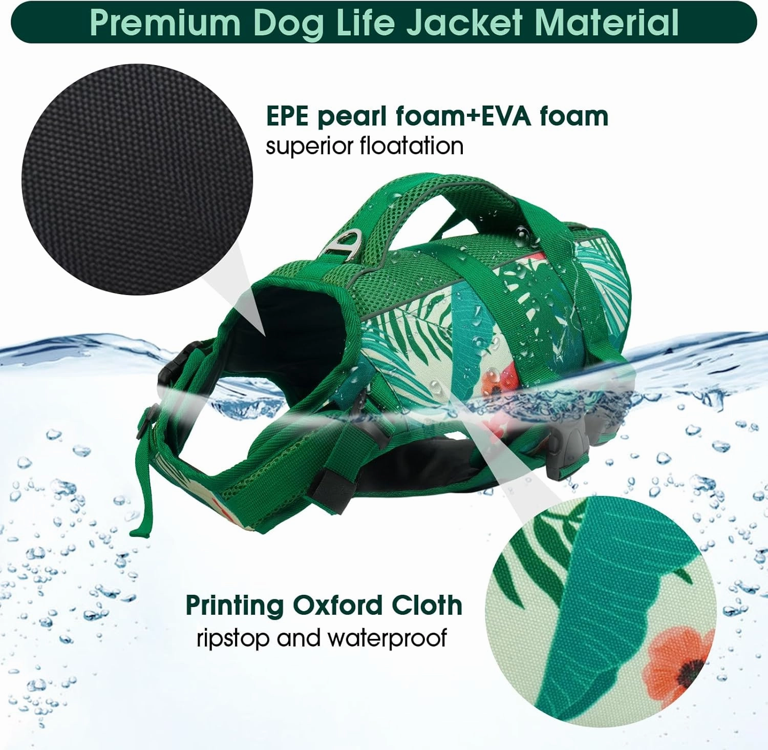 Kuoser Dog Life Jacket, High Flotation Reflective Dog Life Vest for Swimming Boating, Adjustable Large Dogs lifejacket with Rescue Handle, Safety Pet Life Preserver Floats for Spring Summer Pool, L