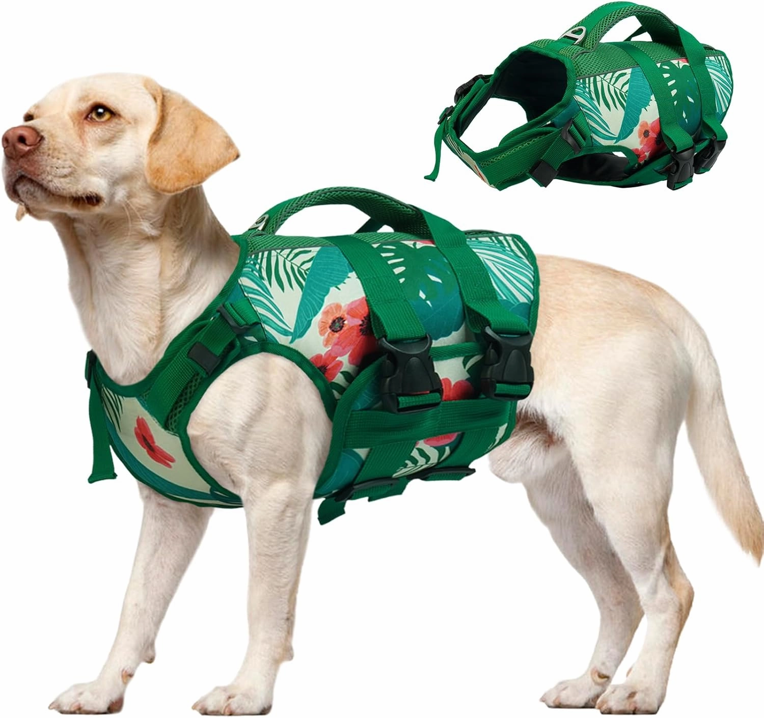 Kuoser Dog Life Jacket, High Flotation Reflective Dog Life Vest for Swimming Boating, Adjustable Large Dogs lifejacket with Rescue Handle, Safety Pet Life Preserver Floats for Spring Summer Pool, L