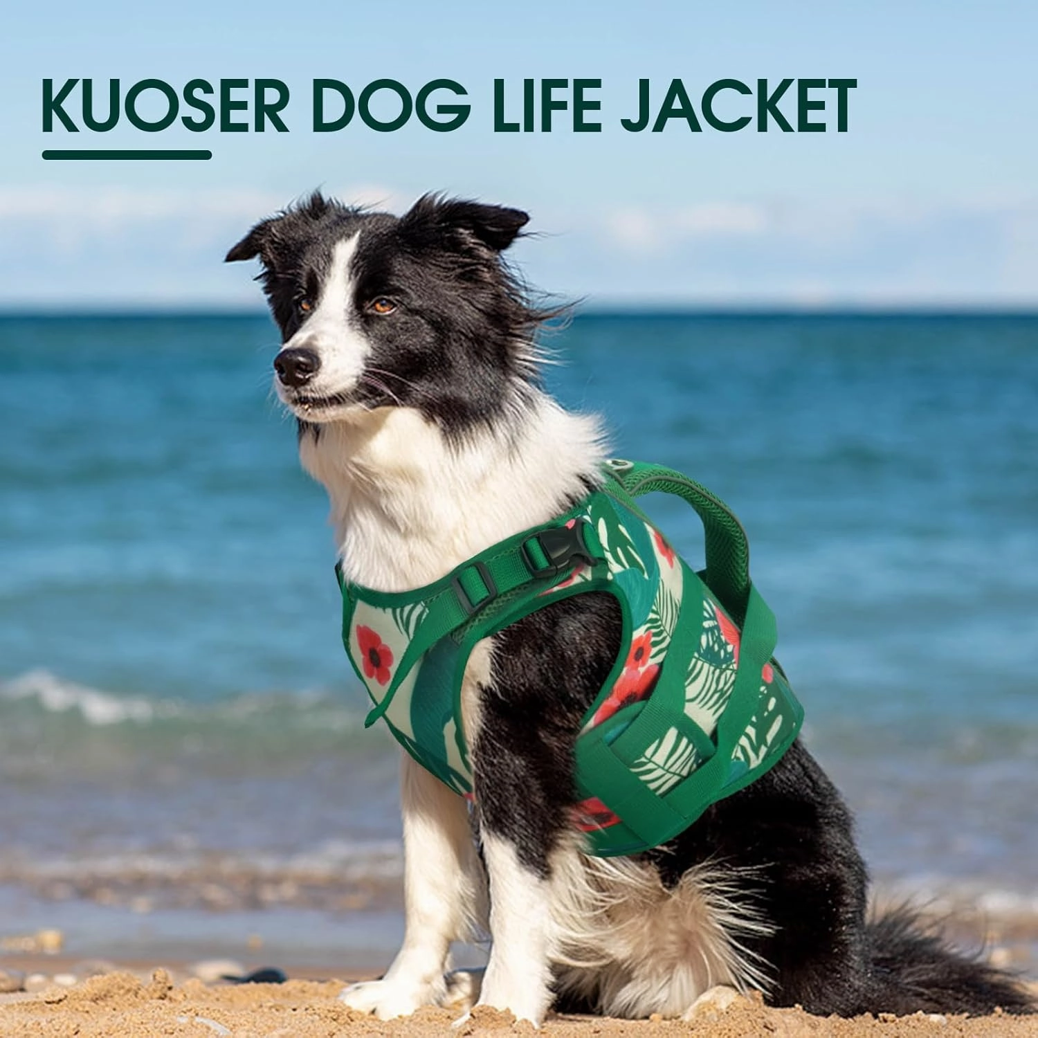 Kuoser Dog Life Jacket, High Flotation Reflective Dog Life Vest for Swimming Boating, Adjustable Large Dogs lifejacket with Rescue Handle, Safety Pet Life Preserver Floats for Spring Summer Pool, L