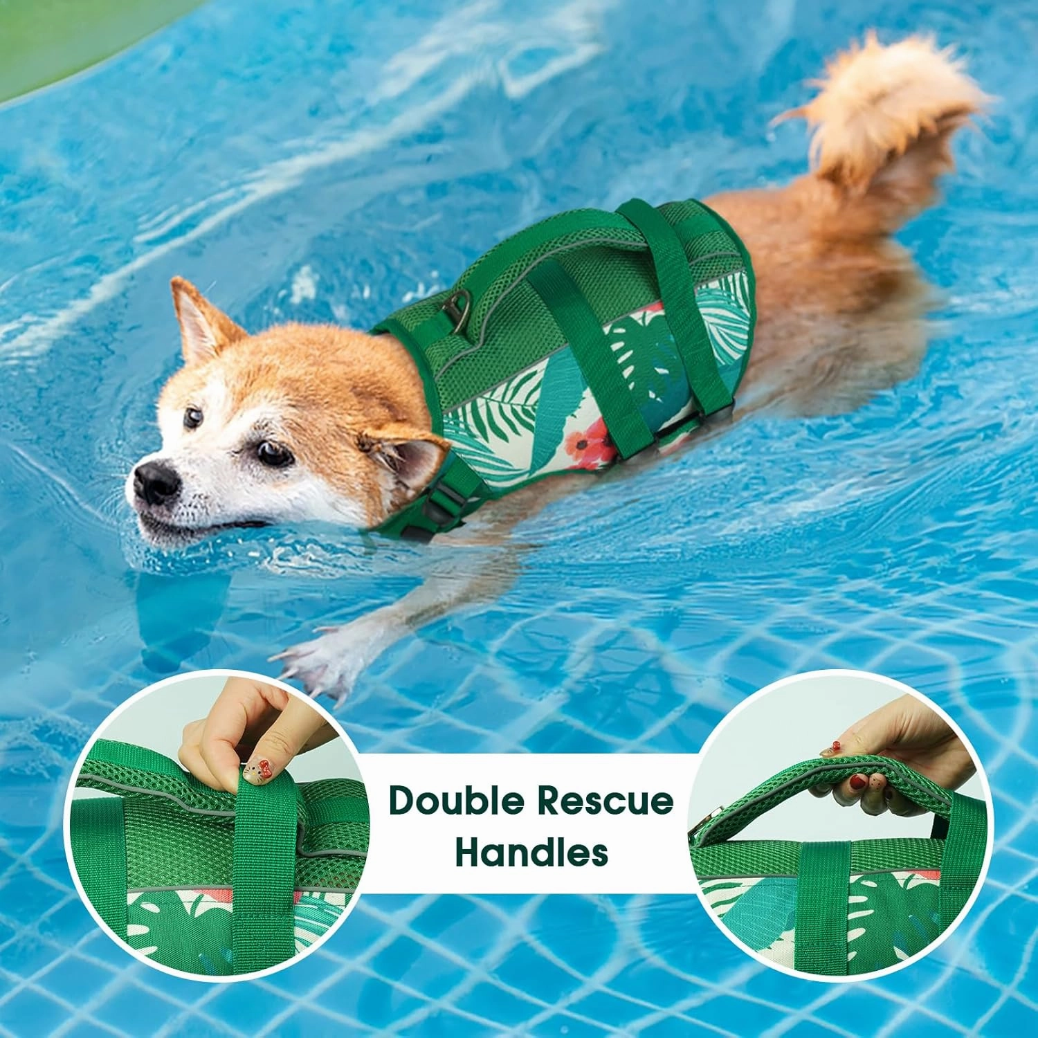 Kuoser Dog Life Jacket, High Flotation Reflective Dog Life Vest for Swimming Boating, Adjustable Large Dogs lifejacket with Rescue Handle, Safety Pet Life Preserver Floats for Spring Summer Pool, L