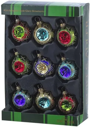 Kurt Adler 45mm Glass Multicolored Set of 9 Reflector Ornament Set, Multi, 9 Piece, for Christmas