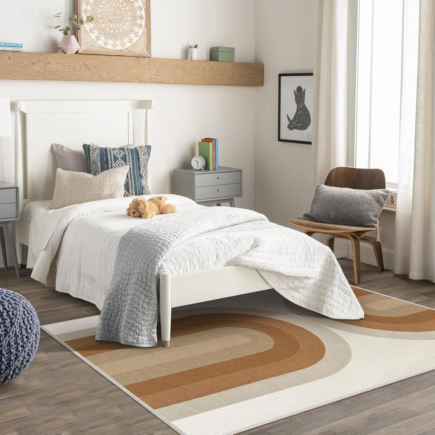 Lahome Boho Rainbow Woven Washable Rugs 5x7, Ultra-Thin Living Room Rugs Bedroom, Modern Cotton Reversible Carpet for Playroom Nursery Dining Room (5'x 7', Khaki)