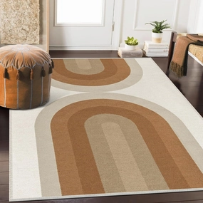 Lahome Boho Rainbow Woven Washable Rugs 5x7, Ultra-Thin Living Room Rugs Bedroom, Modern Cotton Reversible Carpet for Playroom Nursery Dining Room (5'x 7', Khaki)
