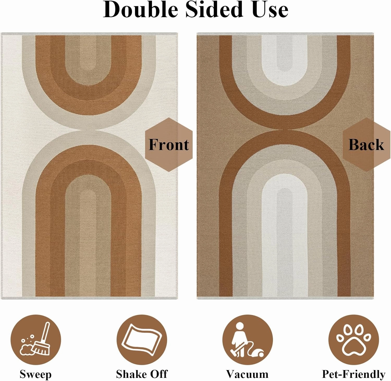 Lahome Boho Rainbow Woven Washable Rugs 5x7, Ultra-Thin Living Room Rugs Bedroom, Modern Cotton Reversible Carpet for Playroom Nursery Dining Room (5'x 7', Khaki)