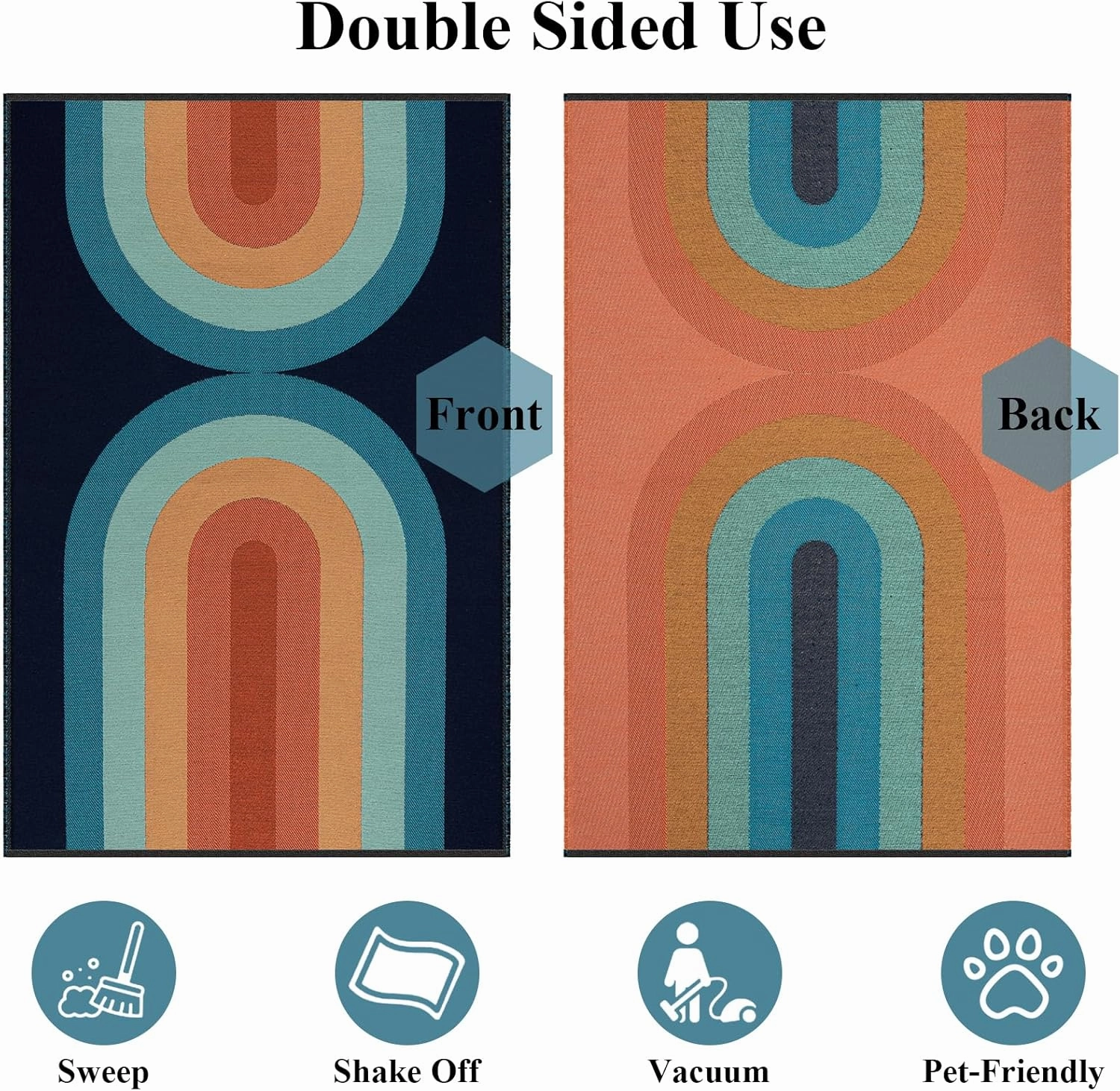 Lahome Boho Washable Kids Rugs 5x7, Ultra-Thin Rainbow Woven Playroom Rugs for Kids Bedroom Dining Room, Cotton Reversible Classroom Rug for Nursery Office (5'x7', Blue)