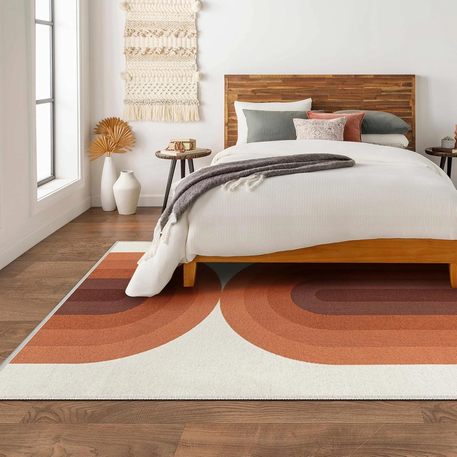 Lahome Washable Boho Rugs for Living Room, Ultra-Thin Orange Woven Nursery Rugs for Bedroom, Modern Cotton Reversible Carpet for Playroom Nursery Dining Room (5'x7', Orange)