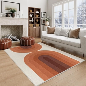 Lahome Washable Boho Rugs for Living Room, Ultra-Thin Orange Woven Nursery Rugs for Bedroom, Modern Cotton Reversible Carpet for Playroom Nursery Dining Room (5'x7', Orange)