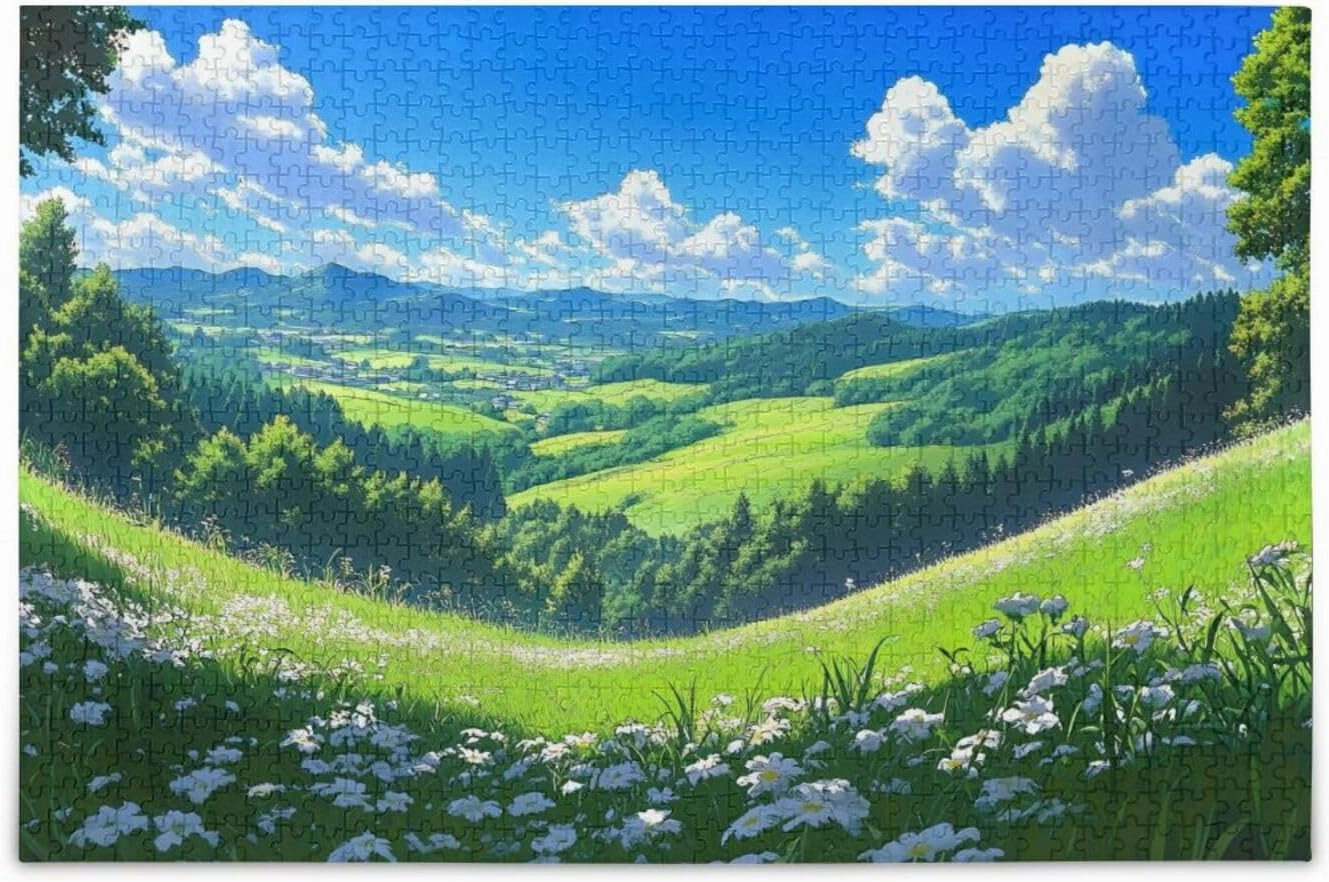 Landscape Grassland Florals Jigsaw Puzzle 1000 Piece, Educational Intellectual Decompression Puzzle Game Jigsaw Puzzle for Adult Active Thinking Party Entertainment, Family Games