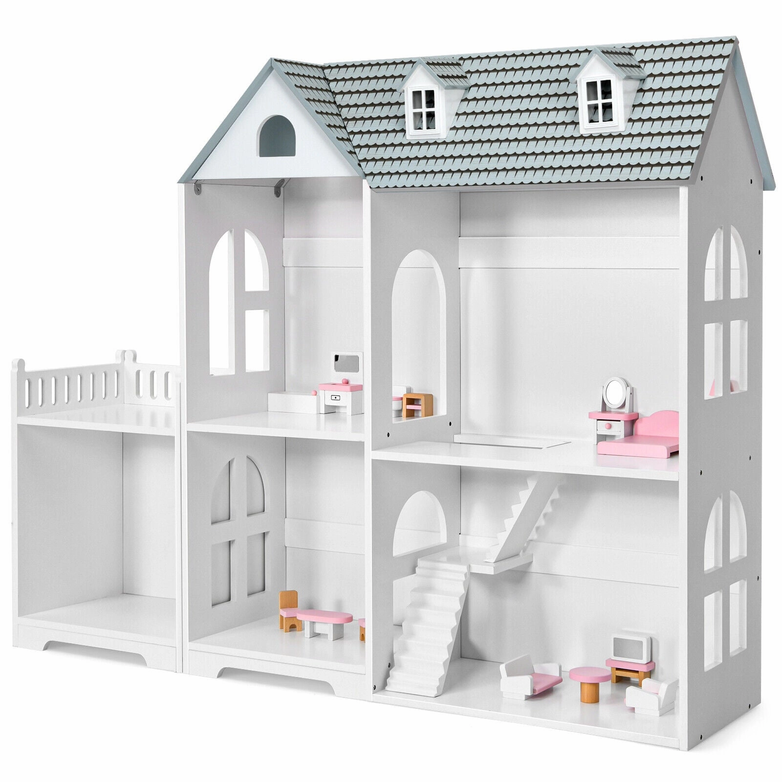 Large Montessori 2-Tier Dollhouse | Role Play | White