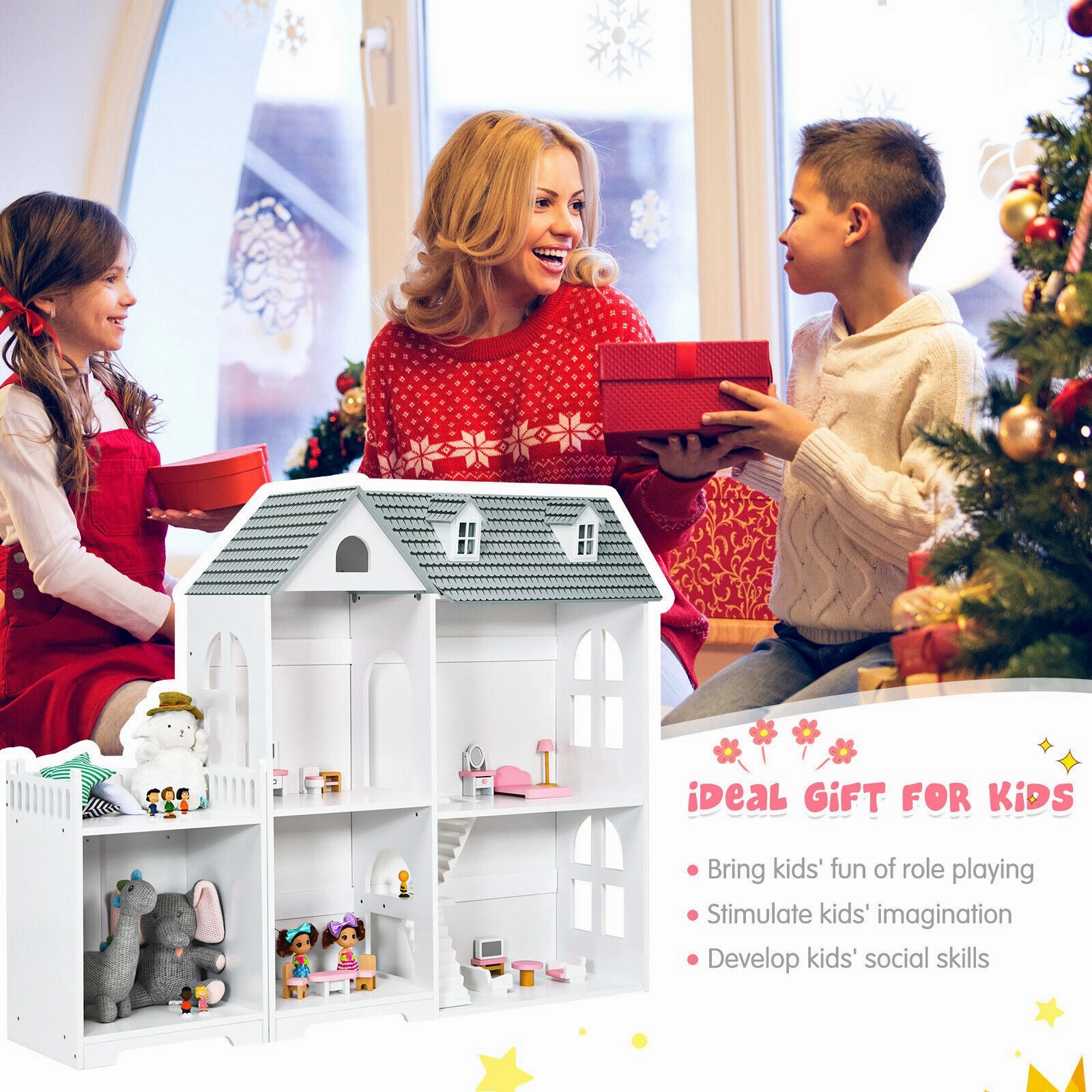 Large Montessori 2-Tier Dollhouse | Role Play | White