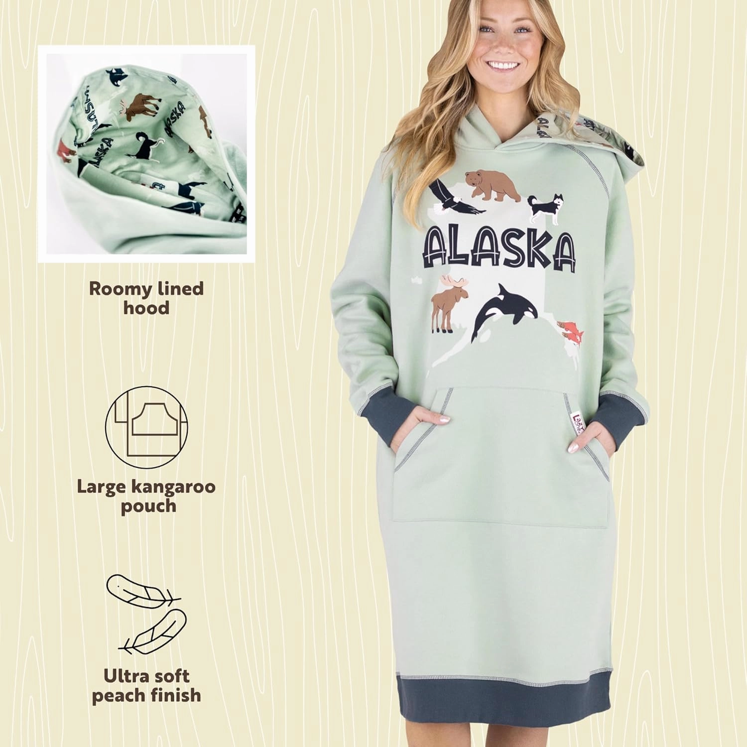 Lazy One Oversized Hoodie Sweatshirt, Comfortable Sleepwear, Sweater Dress for Women