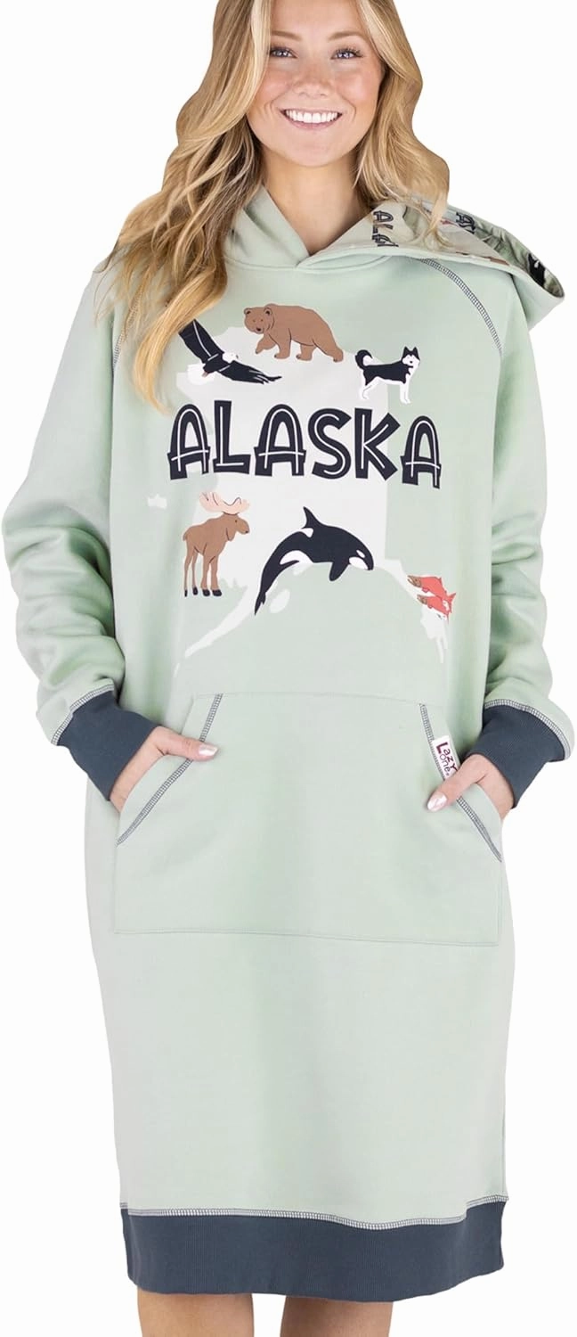 Lazy One Oversized Hoodie Sweatshirt, Comfortable Sleepwear, Sweater Dress for Women