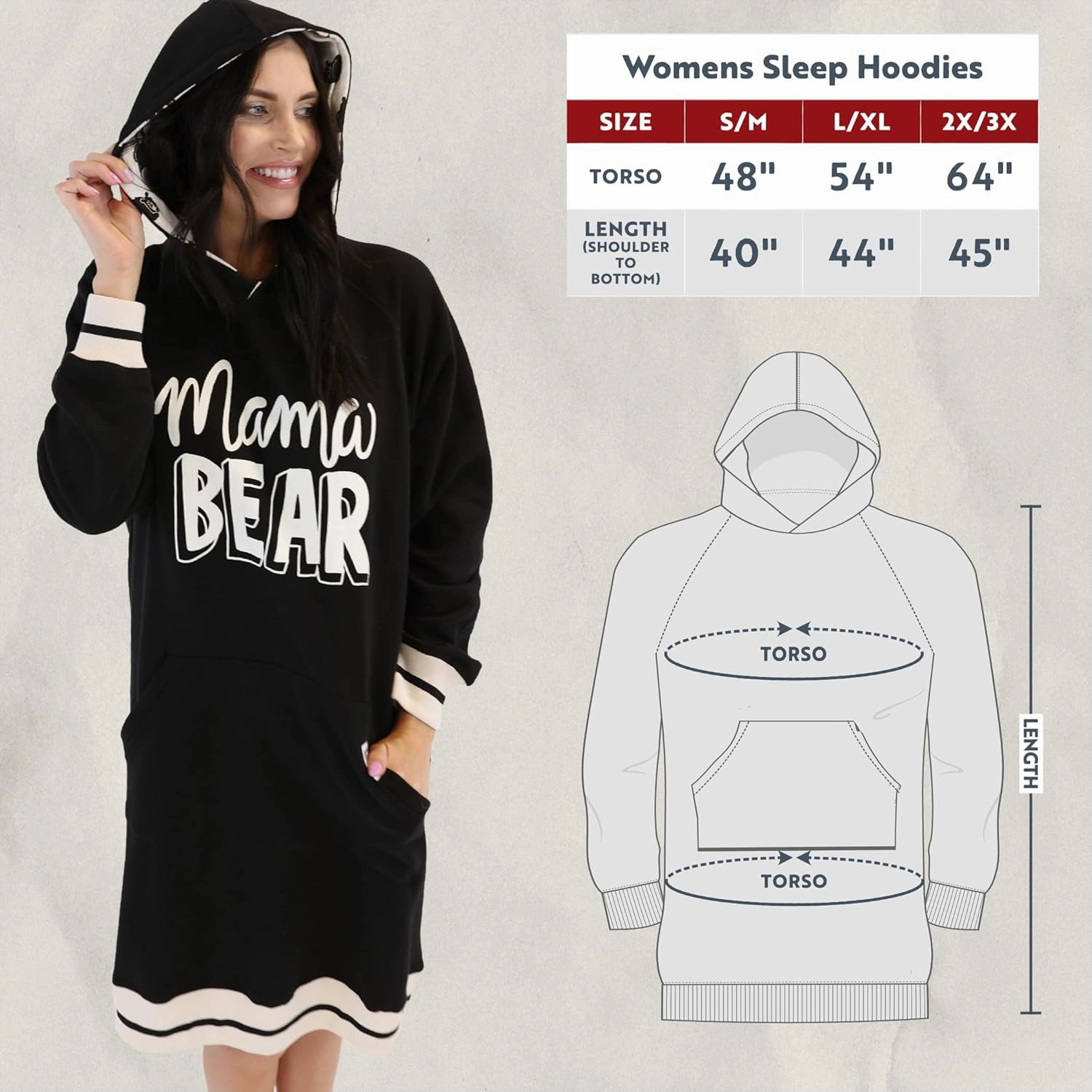 Lazy One Oversized Hoodie Sweatshirt, Comfortable Sleepwear, Sweater Dress for Women
