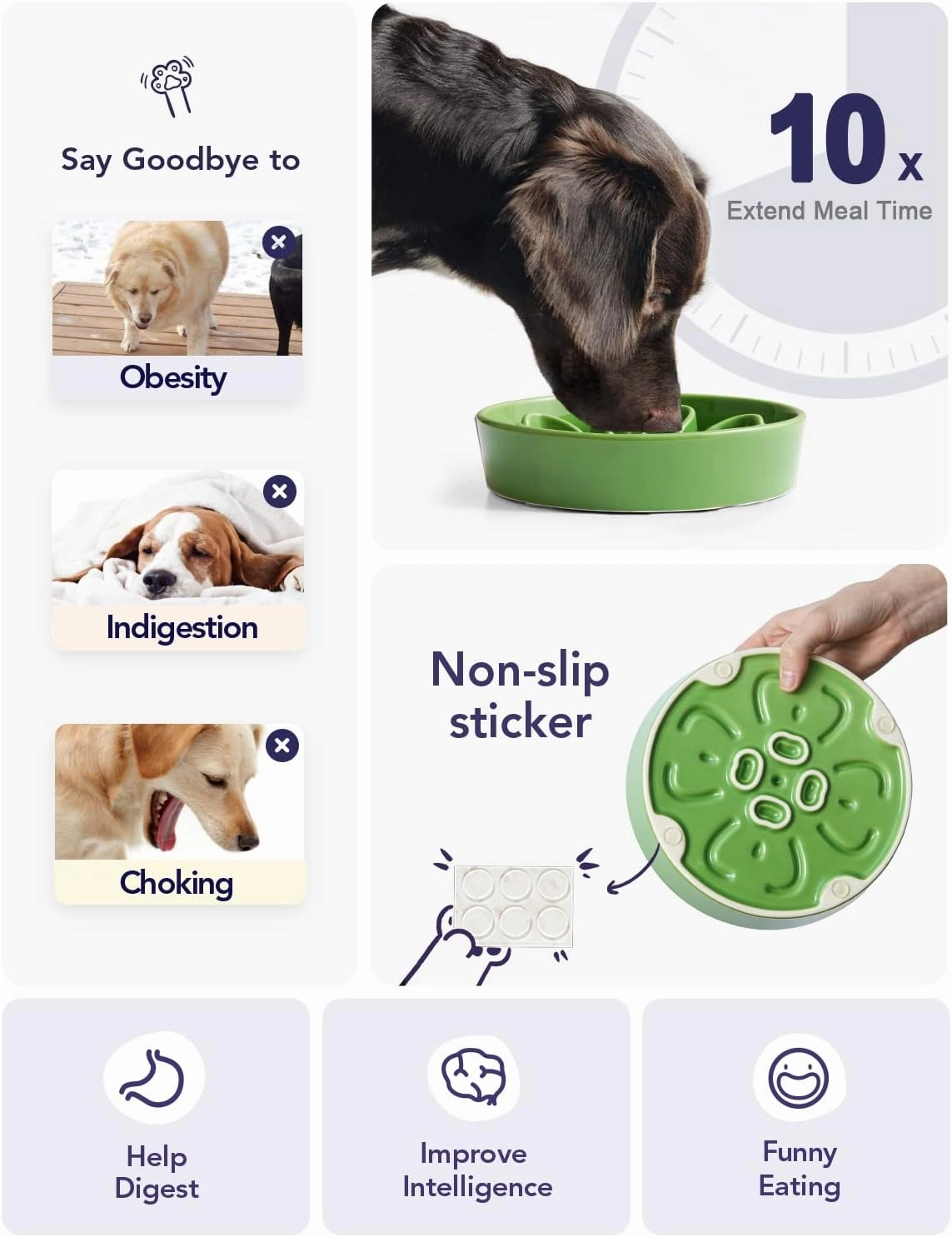 LE TAUCI Slow Feeder Dog Bowls Ceramic, 3 Cups Slow Feeding Dog Bowl Medium Large Breed, Maze Dog Bowl for Fast Eaters, Dog Dishes to Slow Down Eating, Puzzle Dog Food Bowl, Clover Green