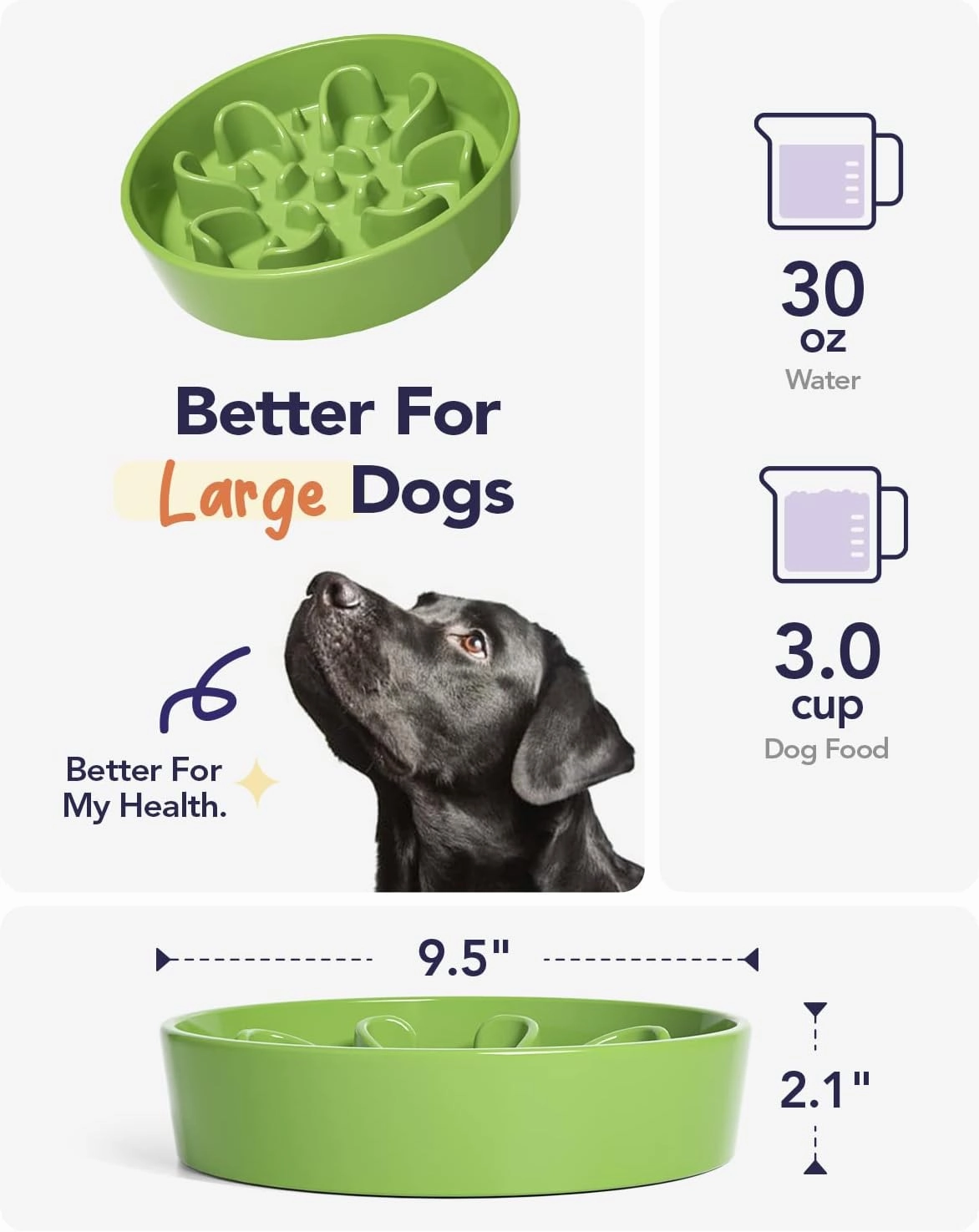 LE TAUCI Slow Feeder Dog Bowls Ceramic, 3 Cups Slow Feeding Dog Bowl Medium Large Breed, Maze Dog Bowl for Fast Eaters, Dog Dishes to Slow Down Eating, Puzzle Dog Food Bowl, Clover Green