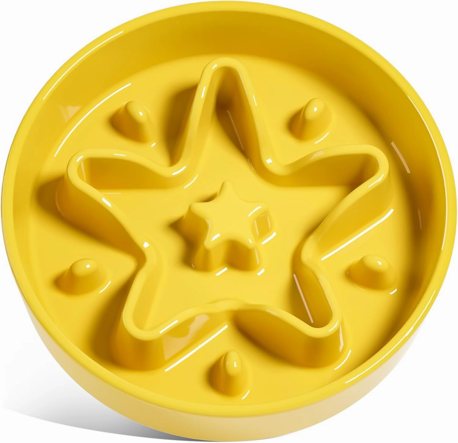 LE TAUCI Slow Feeder Dog Bowls Ceramic, 3 Cups Slow Feeding Dog Bowl Medium Large Breed, Maze Dog Bowl for Fast Eaters, Dog Dishes to Slow Down Eating, Puzzle Dog Food Bowl, Dog Maze Bowl, Star Yellow