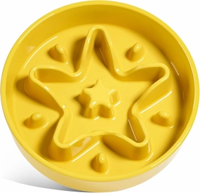 LE TAUCI Slow Feeder Dog Bowls Ceramic, 3 Cups Slow Feeding Dog Bowl Medium Large Breed, Maze Dog Bowl for Fast Eaters, Dog Dishes to Slow Down Eating, Puzzle Dog Food Bowl, Dog Maze Bowl, Star Yellow