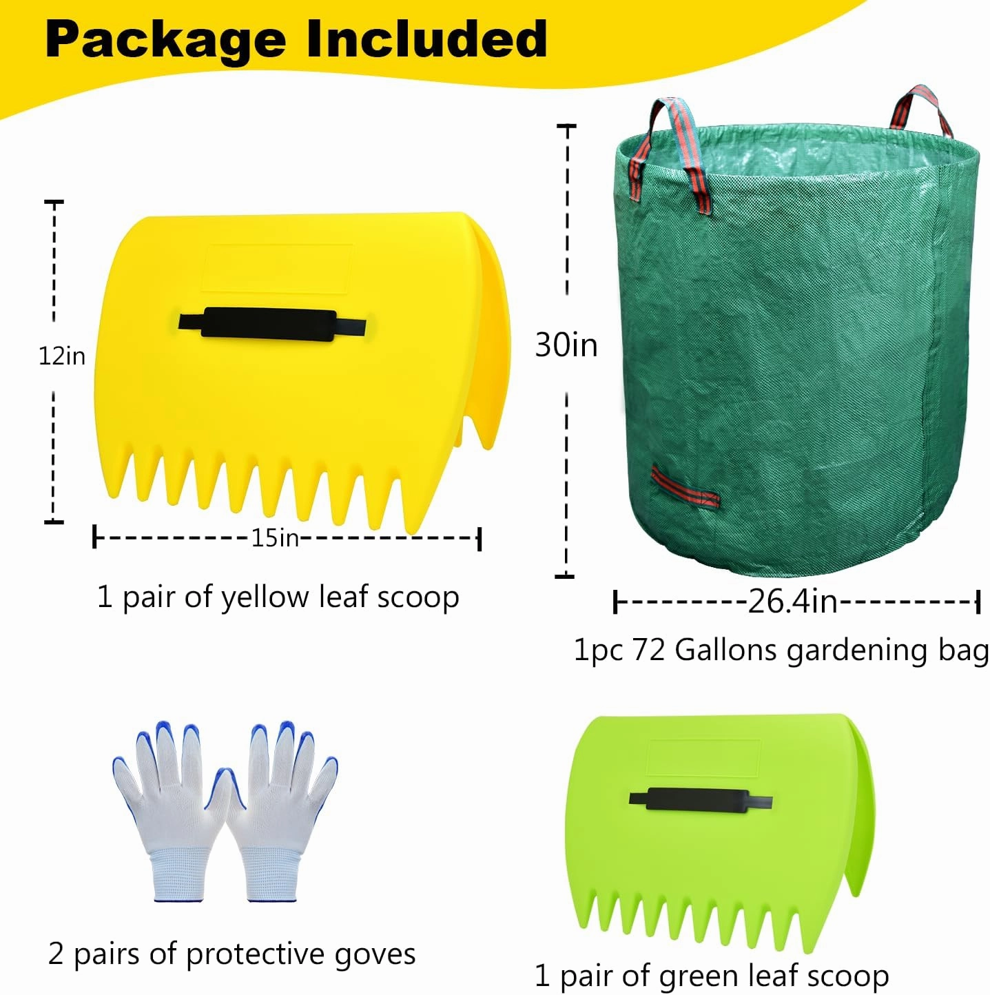 Leaf Scoops Hand Rakes, Leaf Scoops and Claws with Garden Bag and Gloves, Lightweight Plastic Leaf Scoop, Large Leaf Grabbers for Picking Up Leaves, Clippings, Grass(Scoops   Garden Bag)