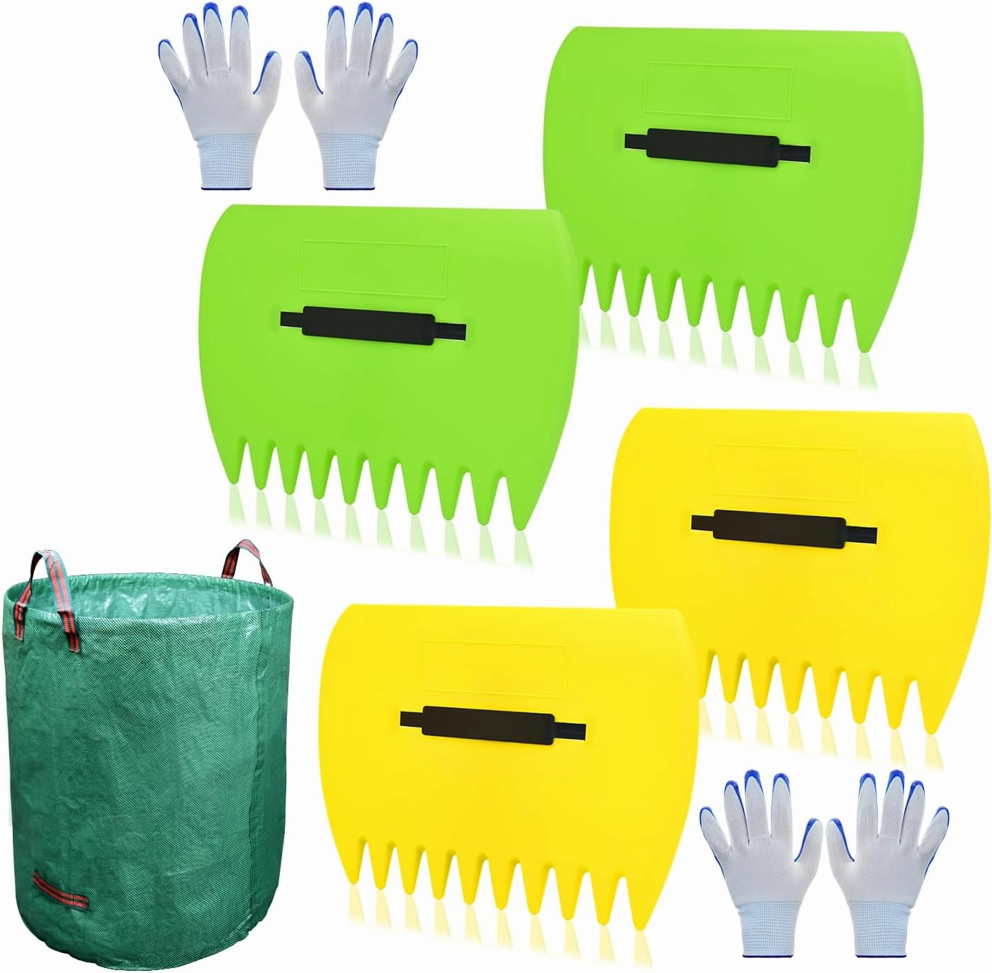 Leaf Scoops Hand Rakes, Leaf Scoops and Claws with Garden Bag and Gloves, Lightweight Plastic Leaf Scoop, Large Leaf Grabbers for Picking Up Leaves, Clippings, Grass(Scoops   Garden Bag)