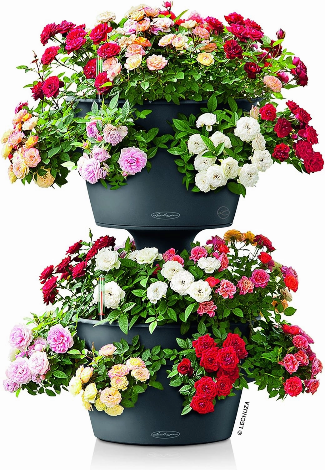 Lechuza 14985 Cascada Expansion Planter Tower Without Pedestal, Slate Matte, Set of 2
