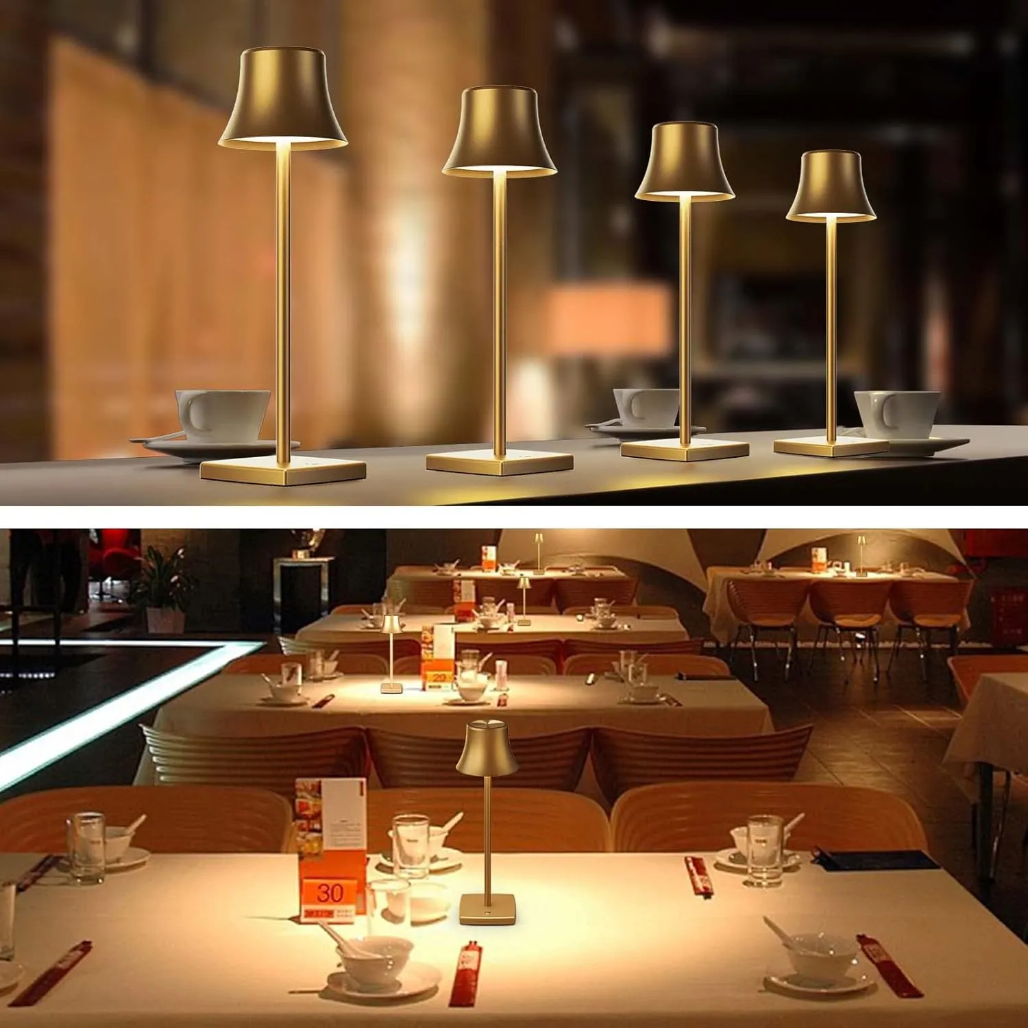 LED Desk Lamp Cordless Table Light, Rechargeable Battery Powered 3 Levels Brightness Dimmable for Outdoor Portable Restaurant Dining Patio Study Reading Desk Lamps Set of 2 Bronze