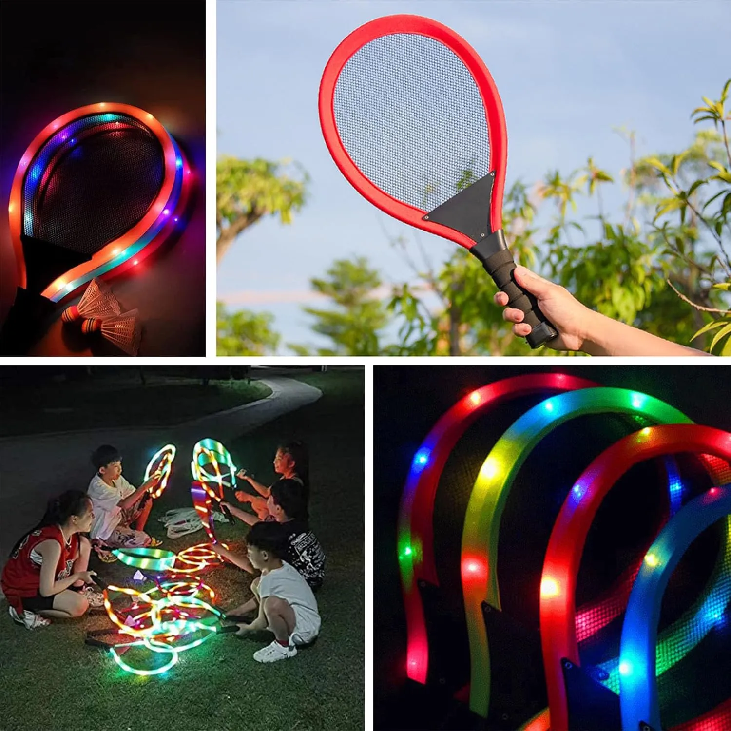 Led Light-Up Badminton Racket Set, Oversized Goose Feather Shuttlecocks for Adolescent Adults Outdoor & Indoor Sports Activities Sport,Glow in The Dark to Illuminate Badminton