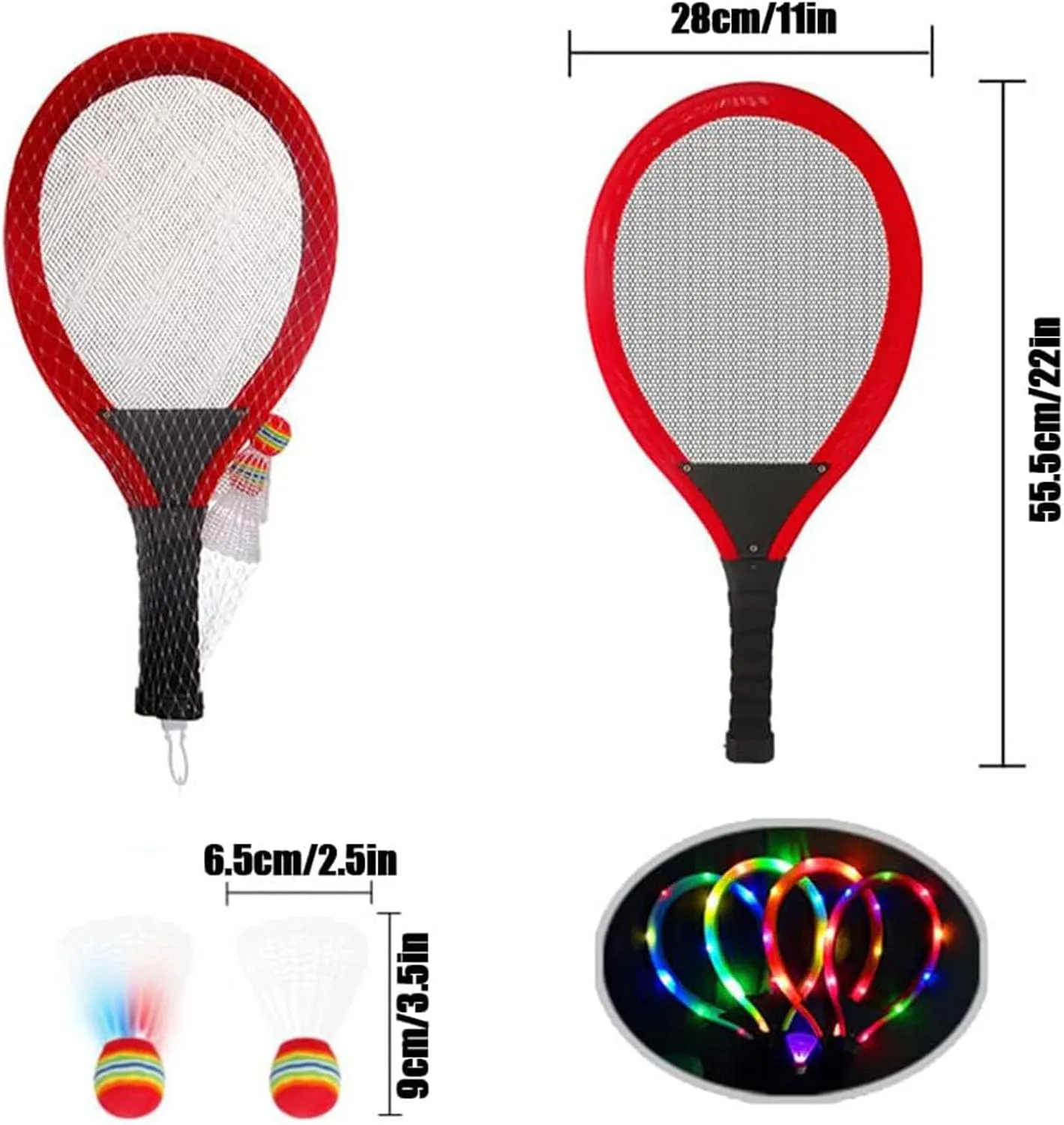 Led Light-Up Badminton Racket Set, Oversized Goose Feather Shuttlecocks for Adolescent Adults Outdoor & Indoor Sports Activities Sport,Glow in The Dark to Illuminate Badminton