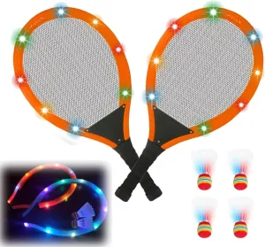 Led Light-Up Badminton Racket Set, Oversized Goose Feather Shuttlecocks for Adolescent Adults Outdoor & Indoor Sports Activities Sport,Glow in The Dark to Illuminate Badminton