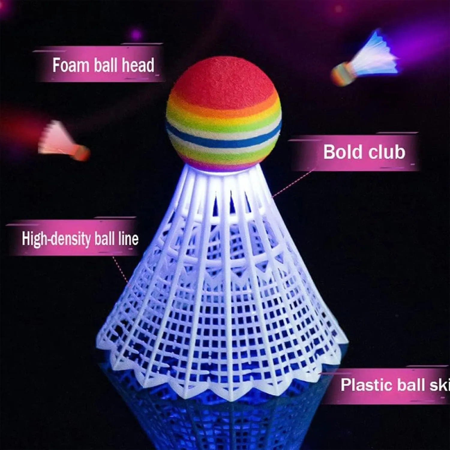 Led Light-Up Badminton Racket Set, Oversized Goose Feather Shuttlecocks for Adolescent Adults Outdoor & Indoor Sports Activities Sport,Glow in The Dark to Illuminate Badminton