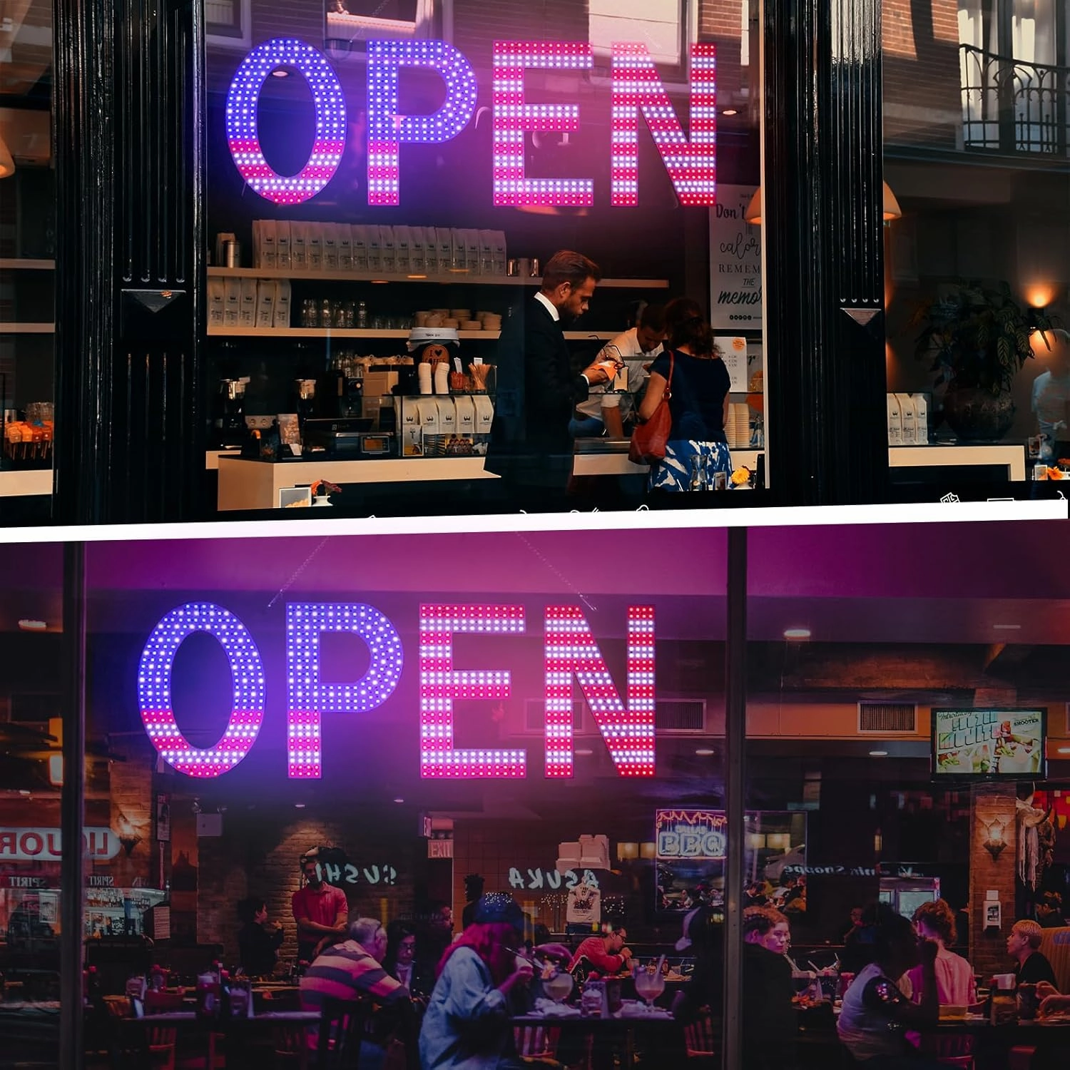 LED Open Signs for Business, 40"L x 14"W Inch Large Led Open Sign with 3 Scene Modes, Ultra Bright Adjustable Open Light Up Sign Led for Storefront Window Door Shop Store Bar Cafes Restaurant (US Flag Design)
