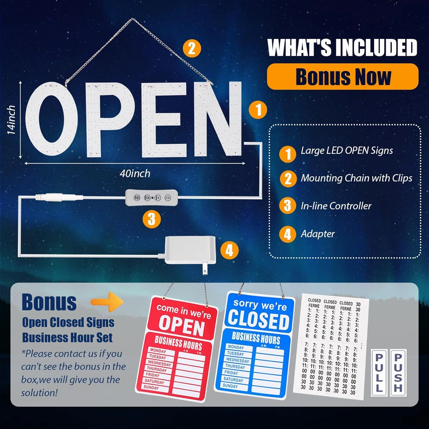 LED Open Signs for Business, 40"L x 14"W Inch Large Led Open Sign with 3 Scene Modes, Ultra Bright Adjustable Open Light Up Sign Led for Storefront Window Door Shop Store Bar Cafes Restaurant (US Flag Design)
