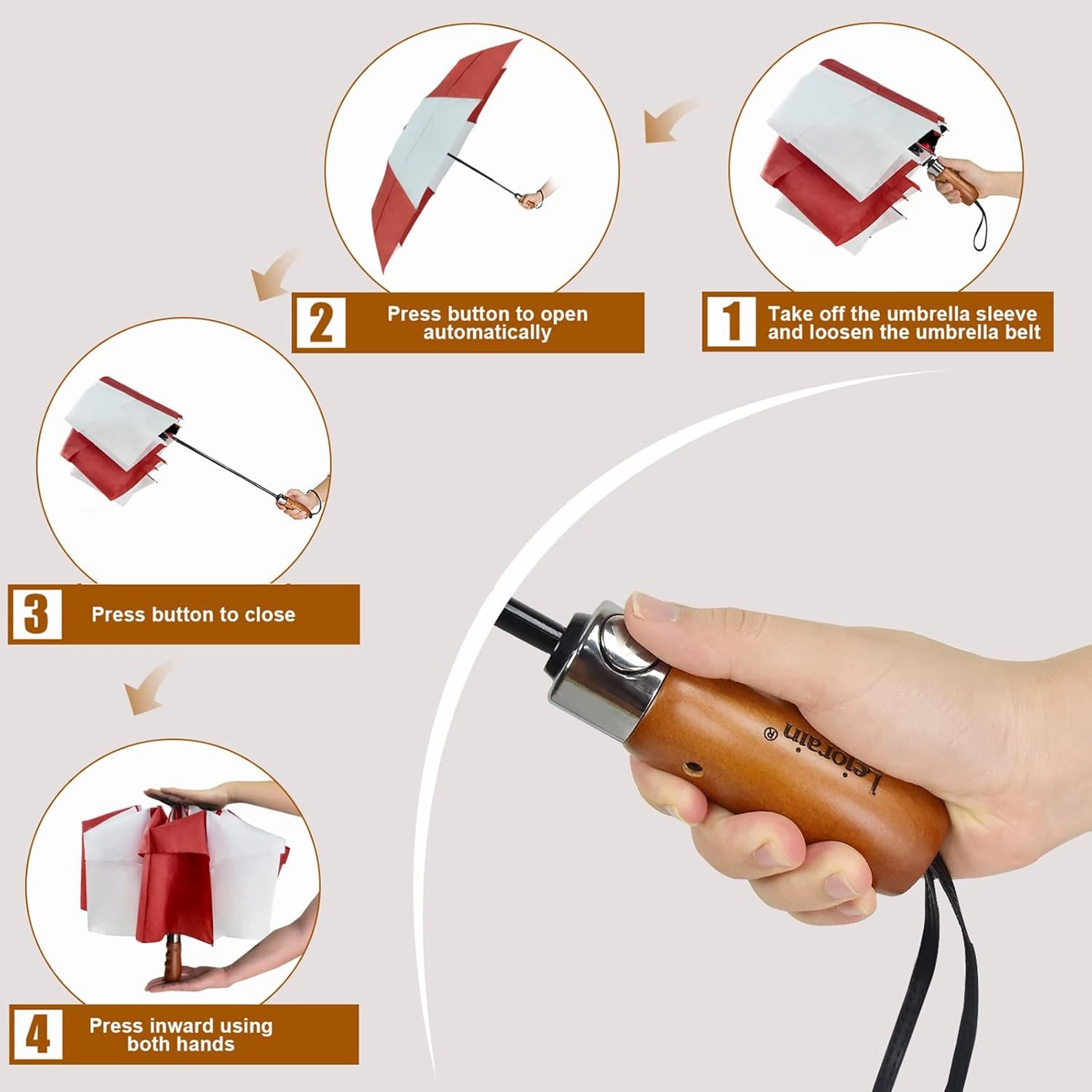 Lejorain 54 inch Golf Umbrella Collapsible - Large Portable Travel Umbrella Compact Auto Open Close Heavy Duty Windproof Vented Umbrella