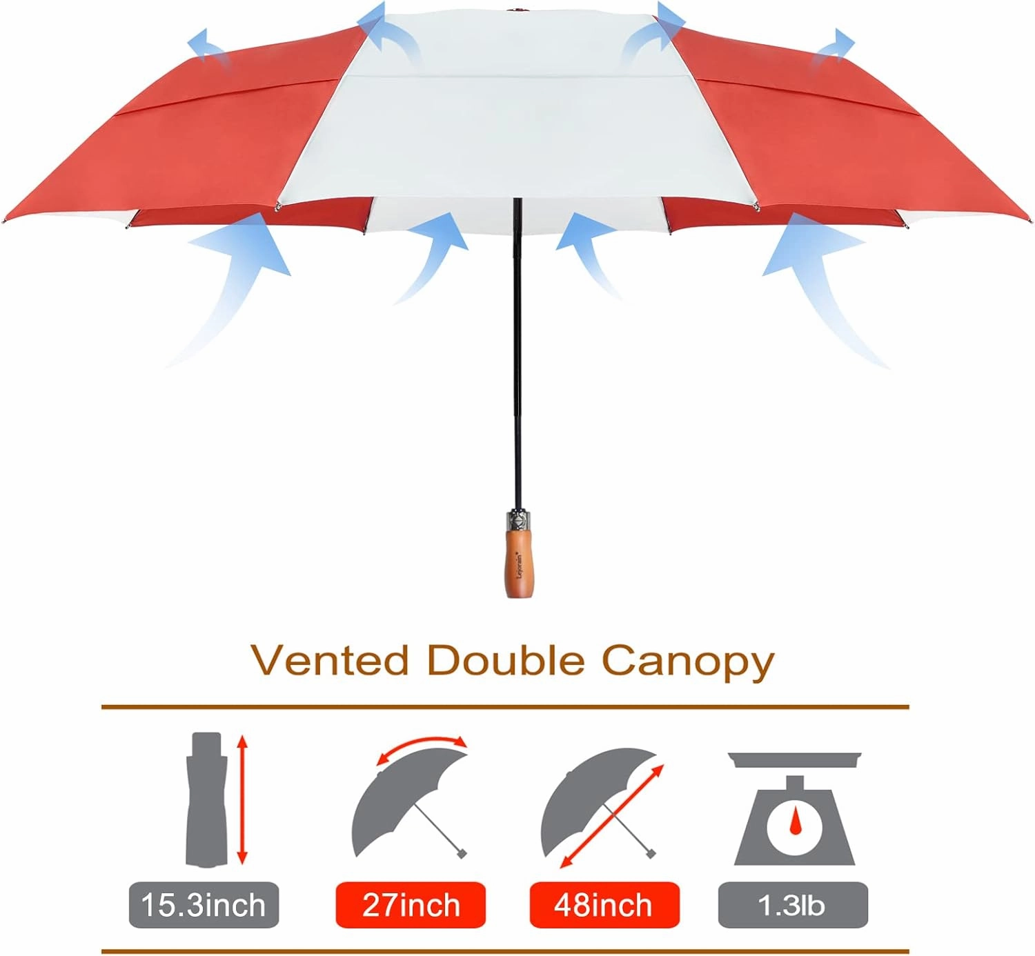 Lejorain 54 inch Golf Umbrella Collapsible - Large Portable Travel Umbrella Compact Auto Open Close Heavy Duty Windproof Vented Umbrella