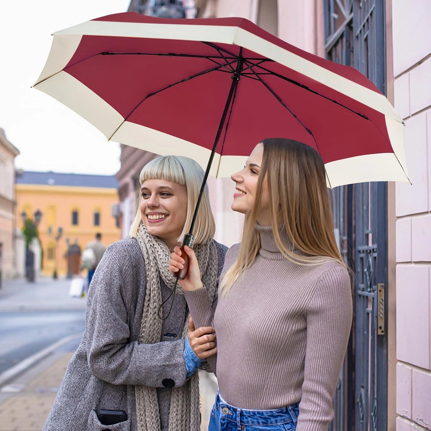 Lejorain Compact Golf Umbrella Large - 54inch Travel Big Portable Automatic Folding Umbrella Windproof for Men Heavy Duty 210T Dupont Teflon Coated Umbrella for Rain