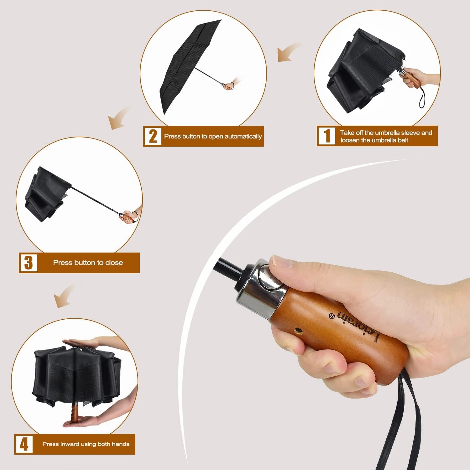 Lejorain Large Compact Golf Umbrella - Oversized Auto Open Close Folding Golf Umbrella Travel 210T Dupont Teflon Coated Vented Windproof Double Canopy for Women Men