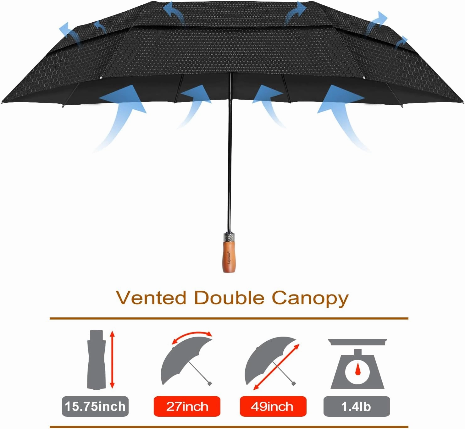 Lejorain Large Compact Golf Umbrella - Oversized Auto Open Close Folding Golf Umbrella Travel 210T Dupont Teflon Coated Vented Windproof Double Canopy for Women Men