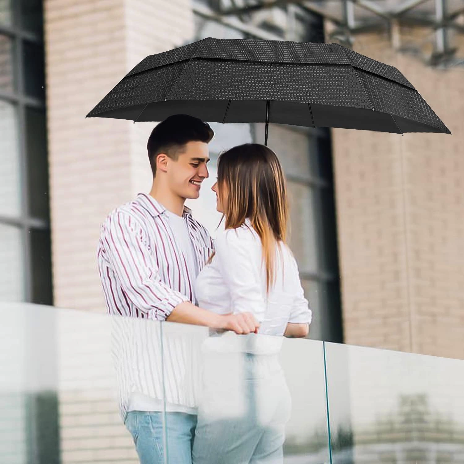 Lejorain Large Compact Golf Umbrella - Oversized Auto Open Close Folding Golf Umbrella Travel 210T Dupont Teflon Coated Vented Windproof Double Canopy for Women Men