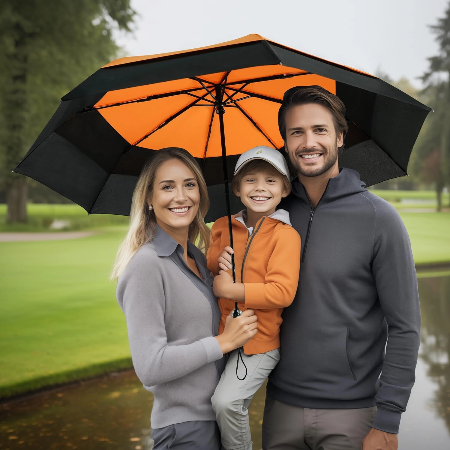 Lejorain Large Compact Golf Umbrella - Oversized Auto Open Close Folding Golf Umbrella Travel 210T Dupont Teflon Coated Vented Windproof Double Canopy for Women Men