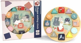LEO & FRIENDS Shape Sorting Clock - 1 to 12 Removable Number Blocks Included, Learn How to Tell Time, Premium Wooden Educational Toy, Fun Puzzle Stacking and Sorting for Children Ages 3 