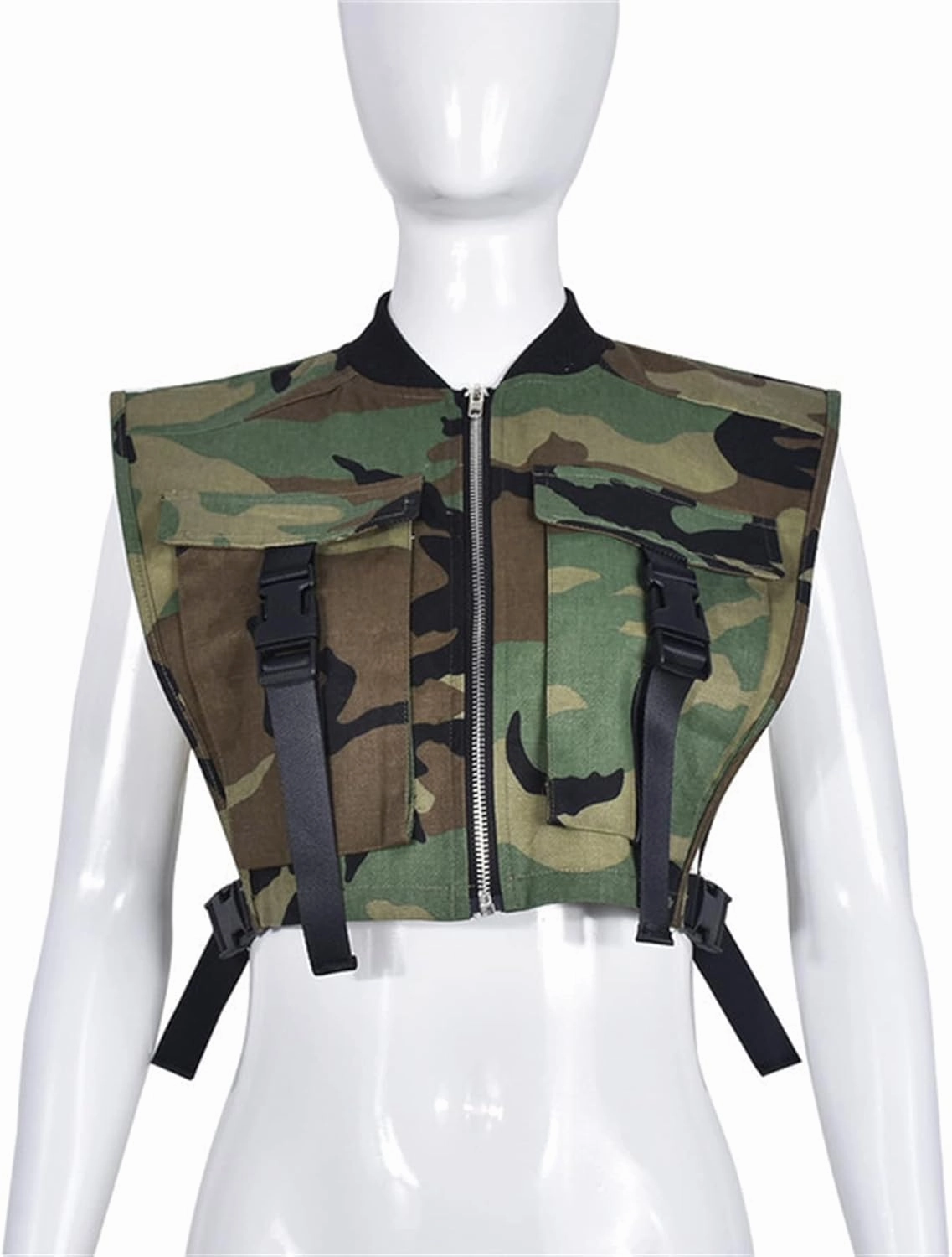 LETSVDO Women's Sexy Camo Halter Vest Backless Sleeveless Lapel V Neck Button Down Jean Crop Tank Top