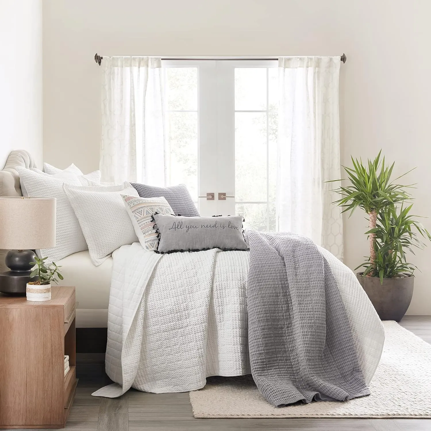 Levtex Home - Mills Waffle - King/Cal King Quilt Set - Bright White Cotton Waffle - Quilt Size (106 x 92in.), Sham Size (36 x 20in.)