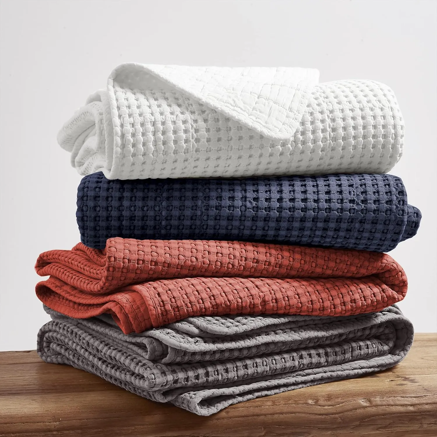 Levtex Home - Mills Waffle - Queen Quilted Bedspread Set - Bright White Cotton Waffle - Bedspread Size (104 x 106in.), Sham Size (26 x 20in.)