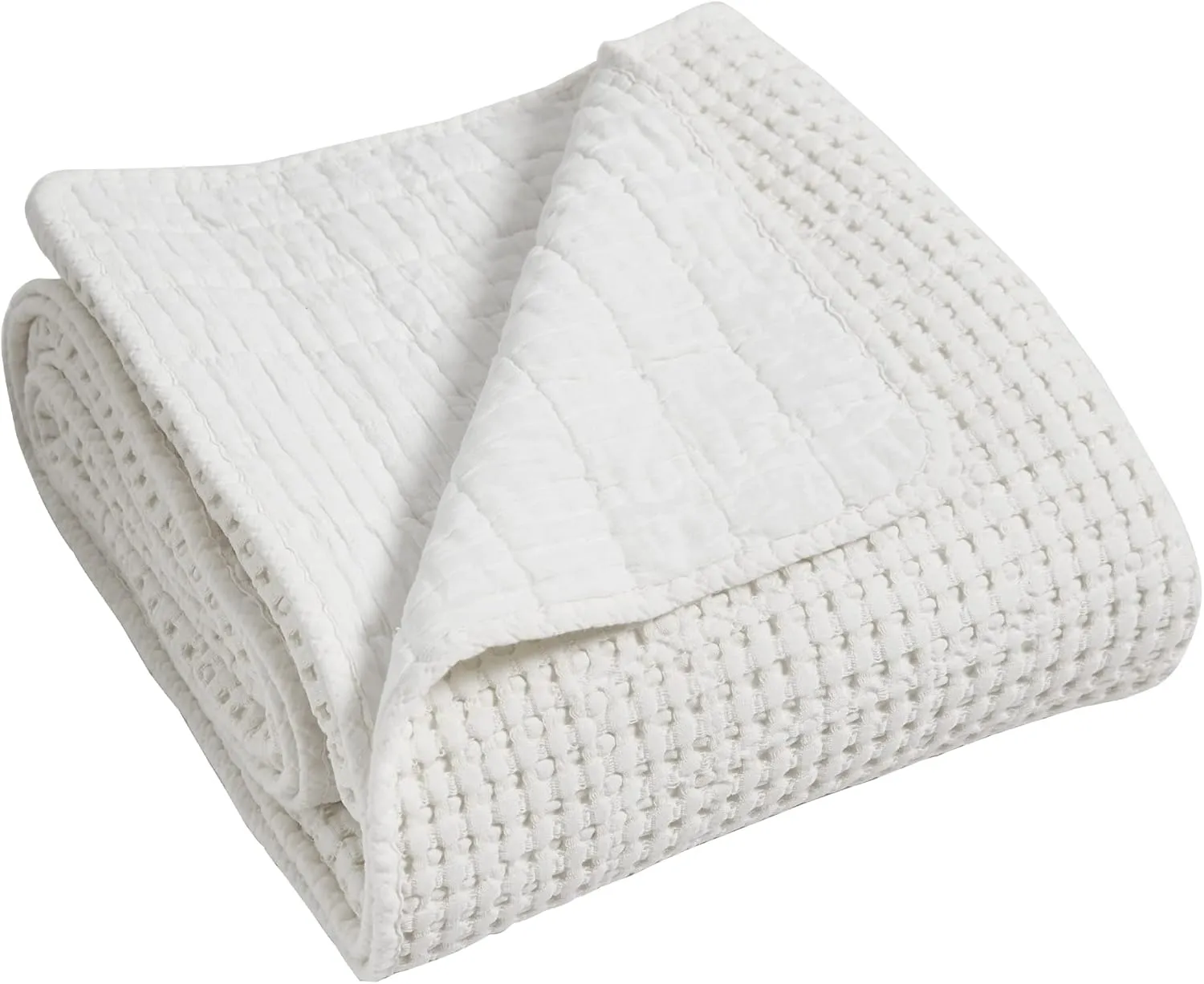 Levtex Home - Mills Waffle - Queen Quilted Bedspread Set - Bright White Cotton Waffle - Bedspread Size (104 x 106in.), Sham Size (26 x 20in.)