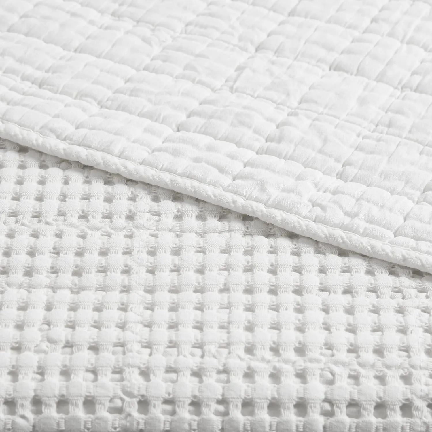 Levtex Home - Mills Waffle - Queen Quilted Bedspread Set - Bright White Cotton Waffle - Bedspread Size (104 x 106in.), Sham Size (26 x 20in.)